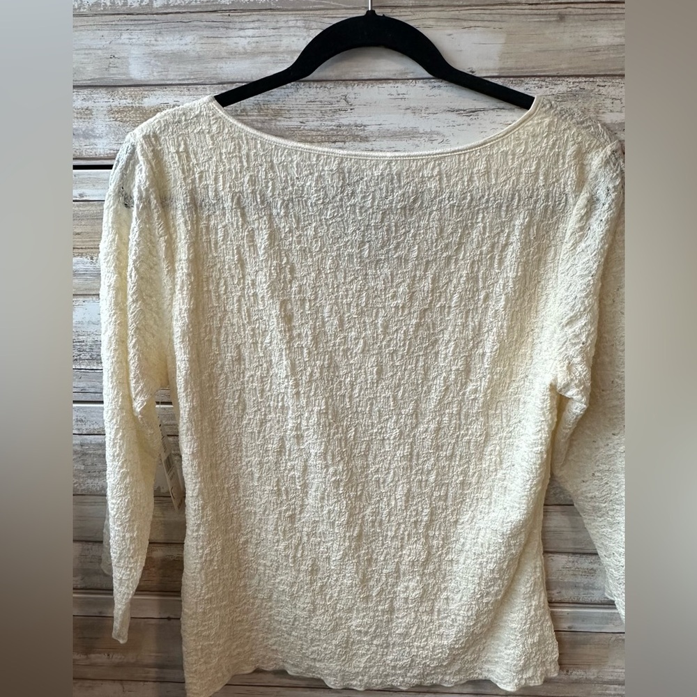 🤍 NWT Cream Textured Blouse LP Petite Long Sleeve Neutral Top - Picture 5 of 6